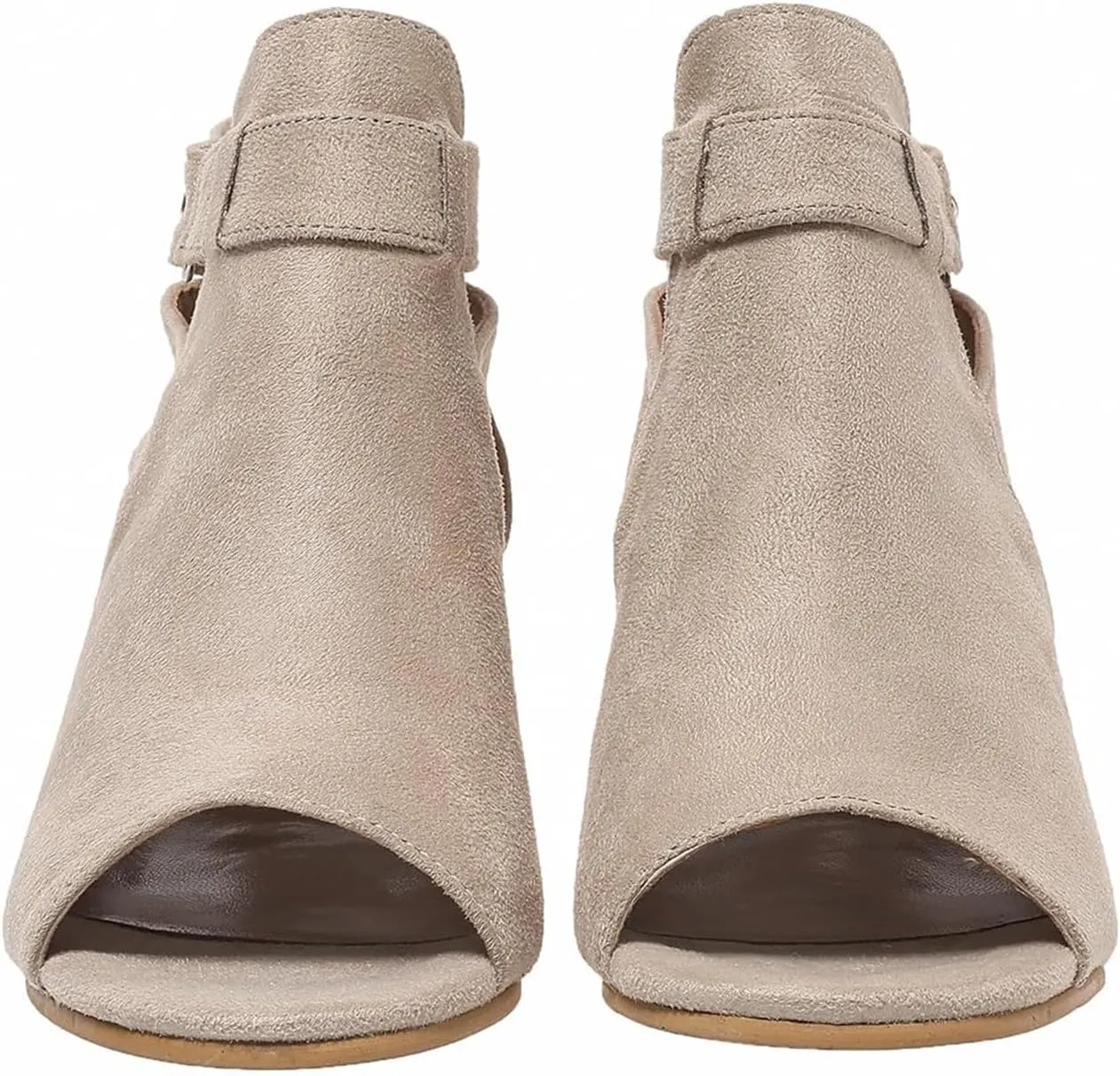 Womens Peep Toe Booties Summer Faux Suede Cutout Chunky Heels Sandals Side Ankle Strap Dress Sandals with Back Zipper