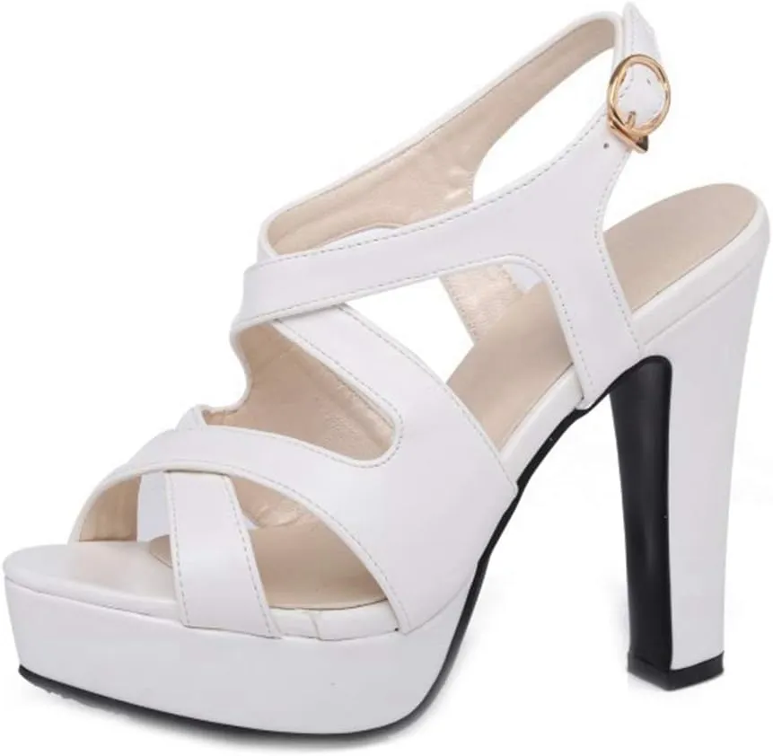 Women's Platform Chunky Heel Slingback Sandals Crisscross Strappy Open Toe Block High Heeled Sandal