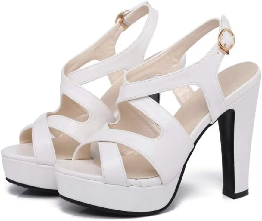 Women's Platform Chunky Heel Slingback Sandals Crisscross Strappy Open Toe Block High Heeled Sandal