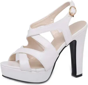 Women's Platform Chunky Heel Slingback Sandals Crisscross Strappy Open Toe Block High Heeled Sandal