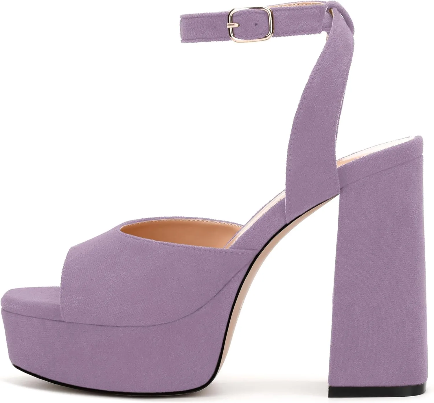 Women's Platform Heels Sandals, Ankle Strap Block Chunky Heel Suede Peep Toe Sandals, Fashion Dress Wedding High Heeled Wedges Pumps