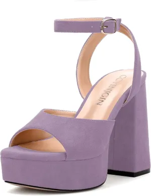 Women's Platform Heels Sandals, Ankle Strap Block Chunky Heel Suede Peep Toe Sandals, Fashion Dress Wedding High Heeled Wedges Pumps