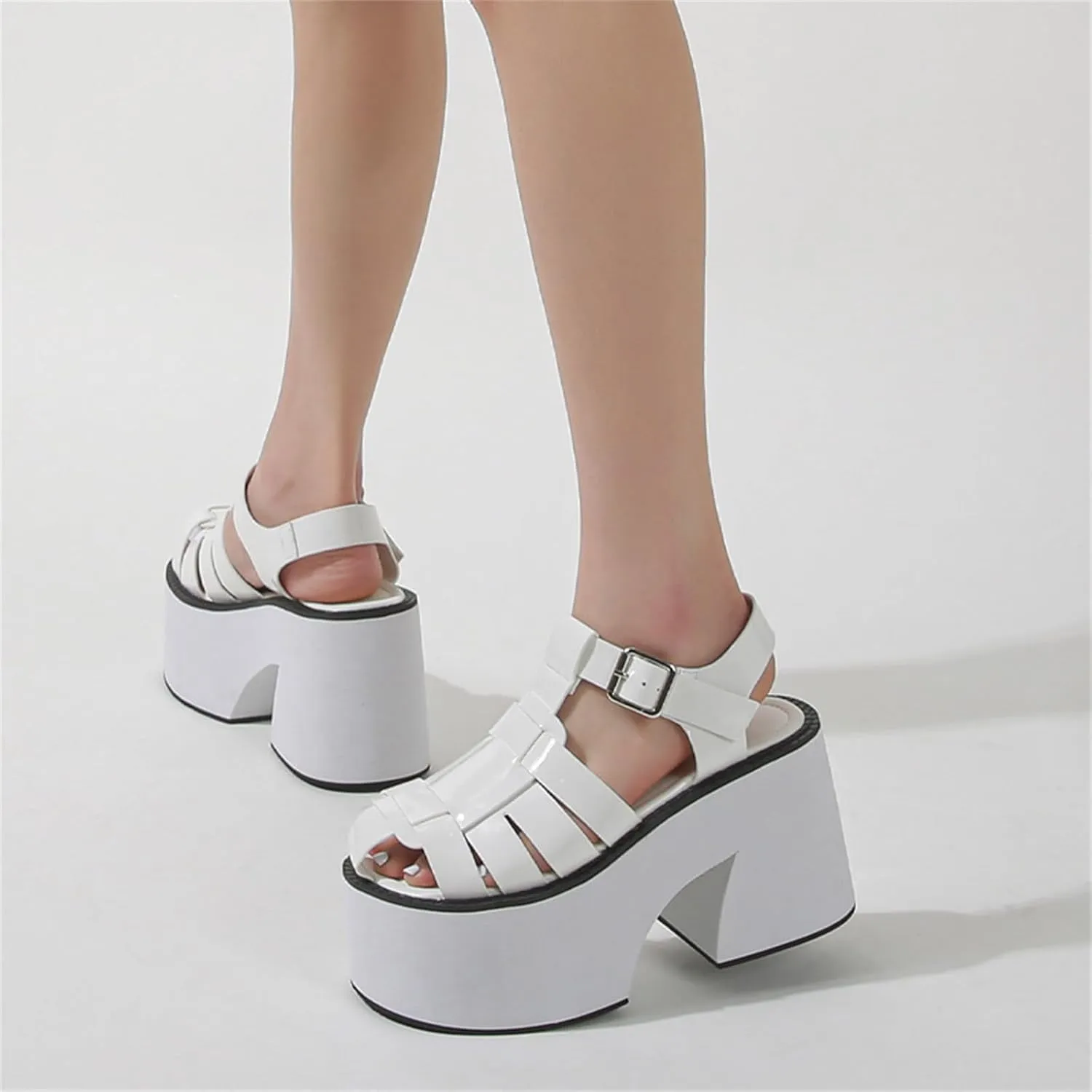 Womens Platform Sandals Comfort Open-Toe Chunky Block High Heel Fashion Strappy Punk Goth Walking Sandals Summer Sandals