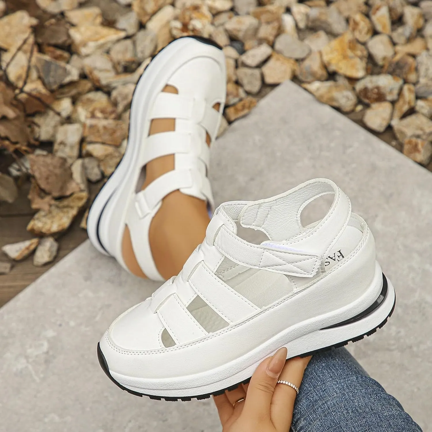 Womens Platform Sandals Comfortable Hollow Out Breathable Closed Toe Wedge Shoes Casual Stylish Arch Support Ankle Strap Orthopedic Leather Sandals