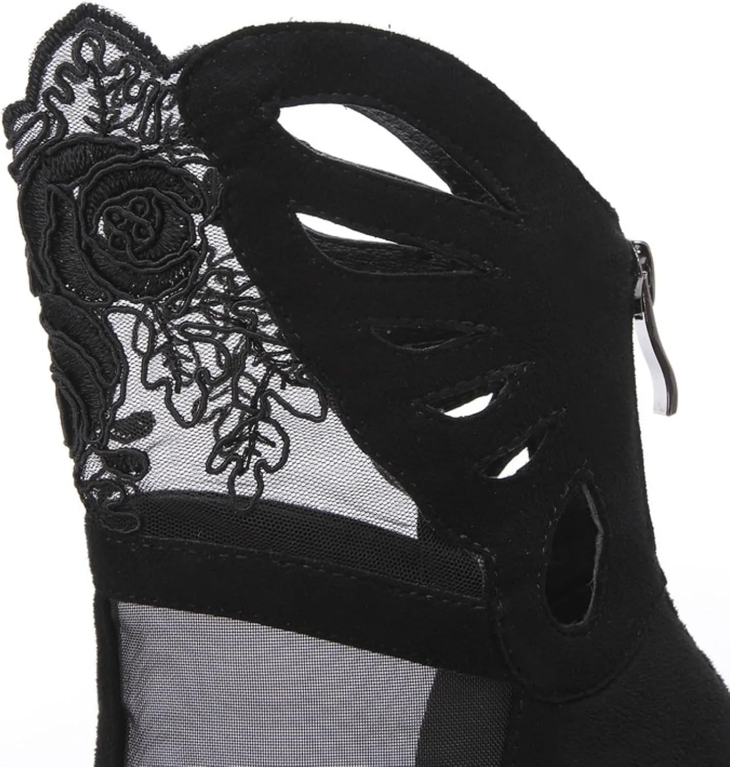 Women's Platform Stiletto High Heel Pumps Pointed Toe Back Zipper Short Ankle Booties Fashion Sexy Floral Lace Mesh Wedding Dress Shoes