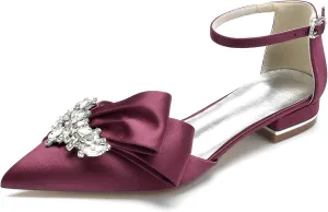Women's Pointed Toe Flats Bridal Pumps Cryatal Satin Wedding Flats for Bride Prom Evening Bridal Party Dress Flats