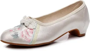 Women's Retro Classic Ballet Flats Shoes Pointed Toe Low Heel Mary Jane Shoes Handmade Floral Embroidered Shoes for Women Cheongsam Shoes