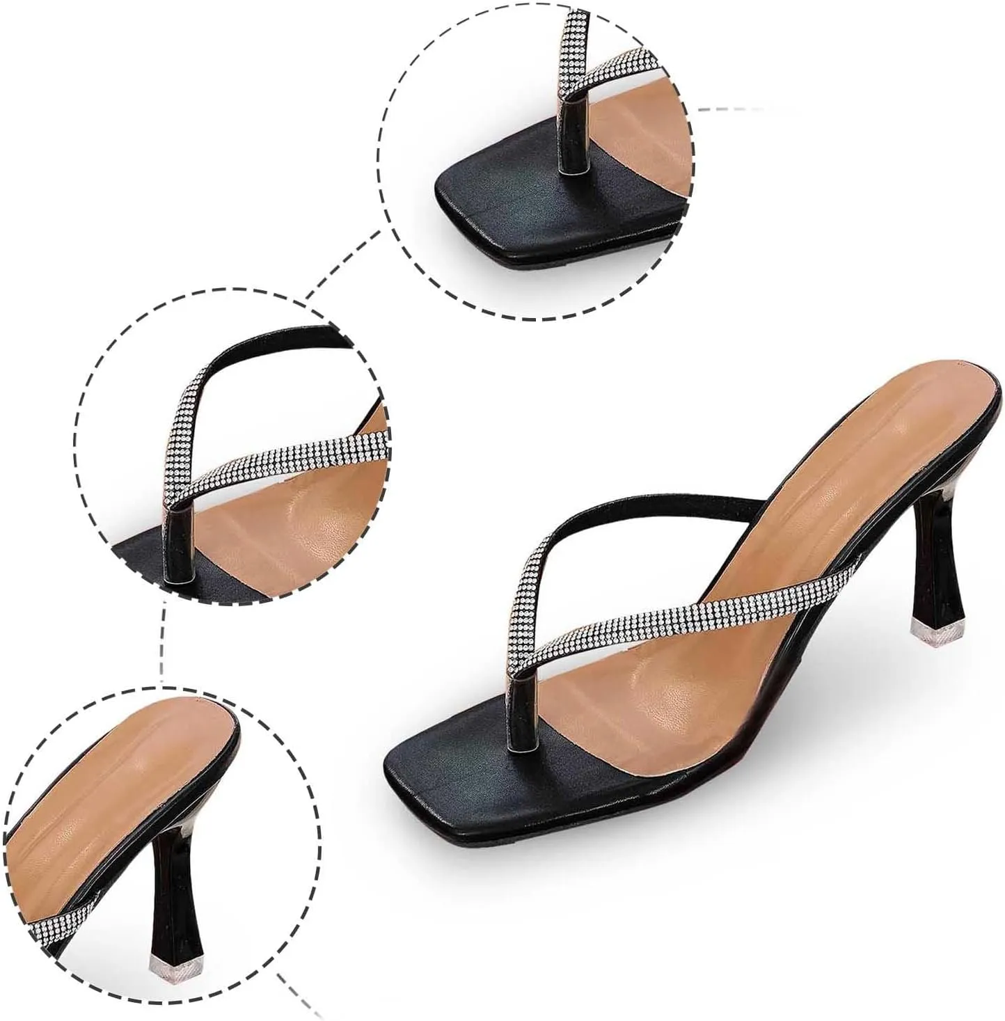 Women's Rhinestone High Heeled Flip Flops Temperament Non Slip Beach Slippers Sandals for Women 2025