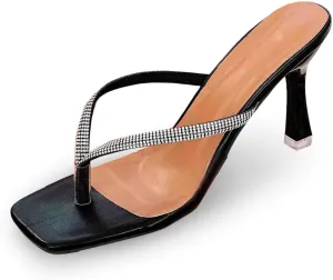 Women's Rhinestone High Heeled Flip Flops Temperament Non Slip Beach Slippers Sandals for Women 2025