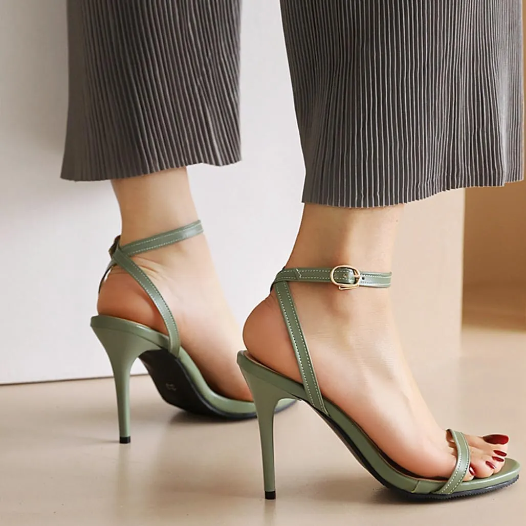 Women's Round Open Toe High Heels Slingback Ankle Strap Stiletto Sandals Strappy Wedding Party Dress Shoes