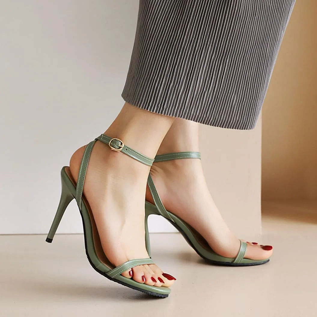 Women's Round Open Toe High Heels Slingback Ankle Strap Stiletto Sandals Strappy Wedding Party Dress Shoes