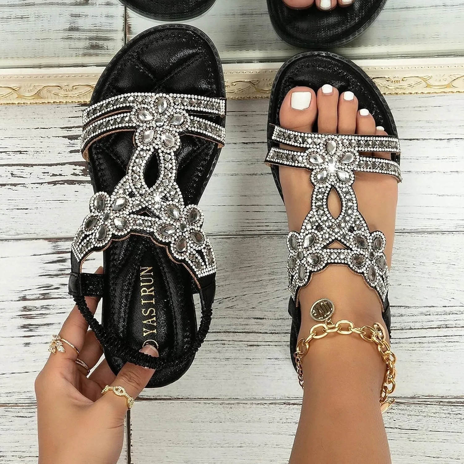 Womens Sandals Comfortable Beach Shoes Comfort Walking With Non Slip On Casual Summer Ankle Elastic Bohemian Flats