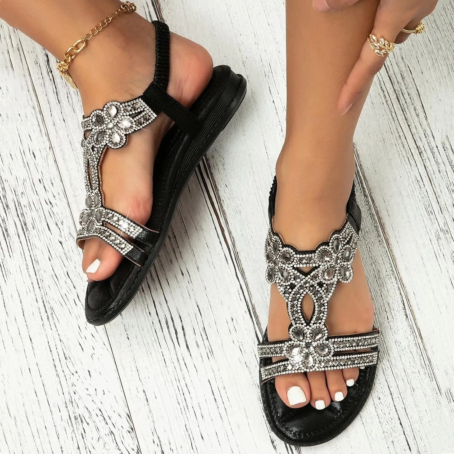 Womens Sandals Comfortable Beach Shoes Comfort Walking With Non Slip On Casual Summer Ankle Elastic Bohemian Flats