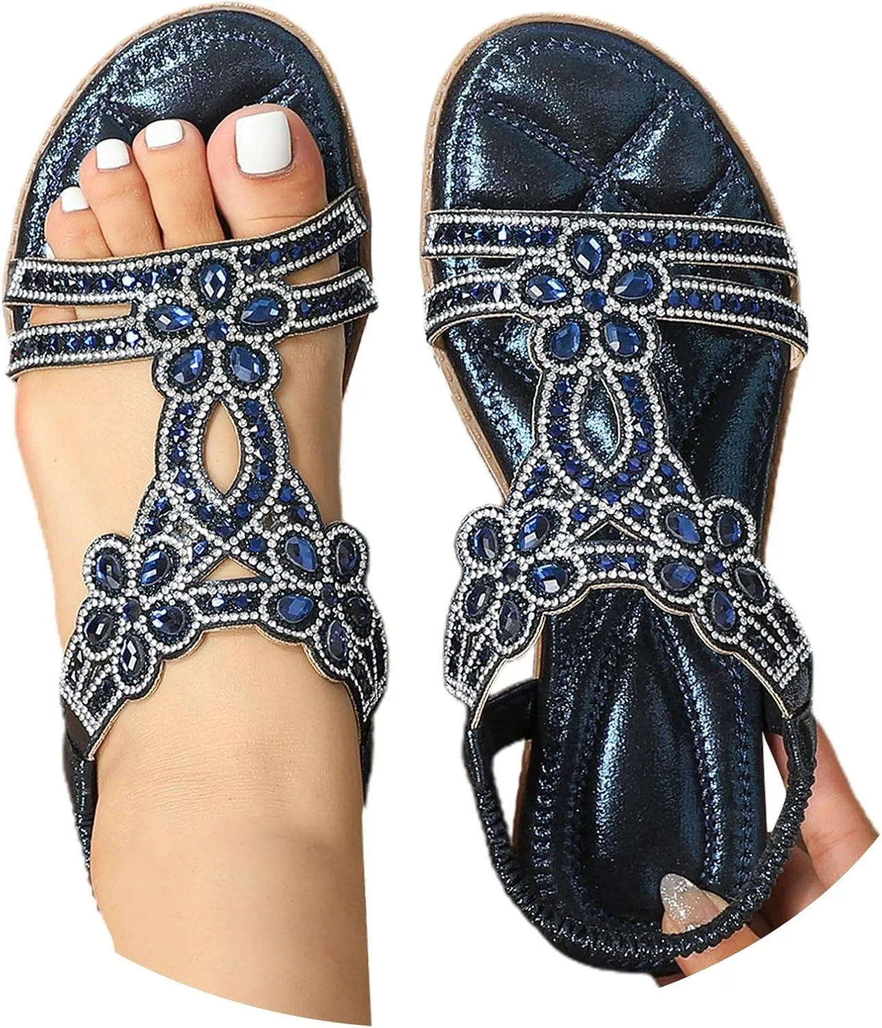 Womens Sandals Comfortable Beach Shoes Comfort Walking With Non Slip On Casual Summer Ankle Elastic Bohemian Flats