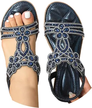Womens Sandals Comfortable Beach Shoes Comfort Walking With Non Slip On Casual Summer Ankle Elastic Bohemian Flats