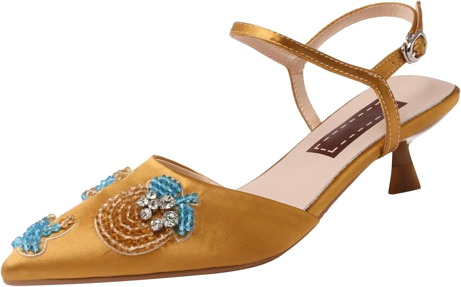 Women’s Silk Pointed-Toe Sandals 1.8Inch Stiletto Heels Handmade Embroidery Elegant Stylish