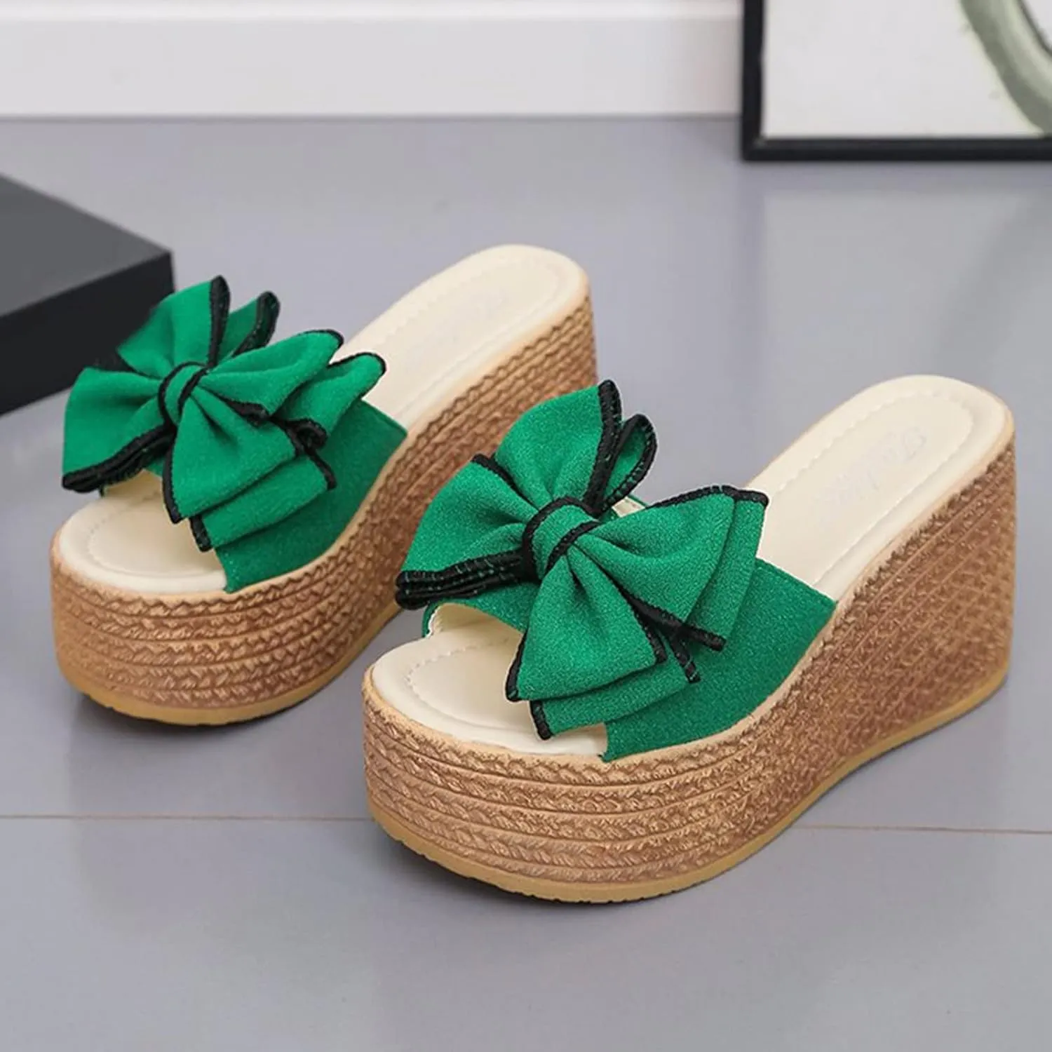 Women's Slip On Dressy Heel Sandals Summer Butterfly 2024 Platform Wedge Ladies Spring Espadrille Trendy Solid Beach