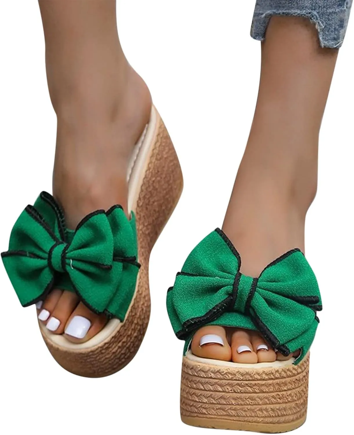 Women's Slip On Dressy Heel Sandals Summer Butterfly 2024 Platform Wedge Ladies Spring Espadrille Trendy Solid Beach