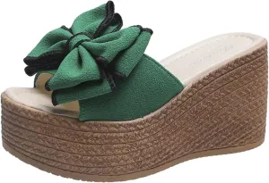 Women's Slip On Dressy Heel Sandals Summer Butterfly 2024 Platform Wedge Ladies Spring Espadrille Trendy Solid Beach