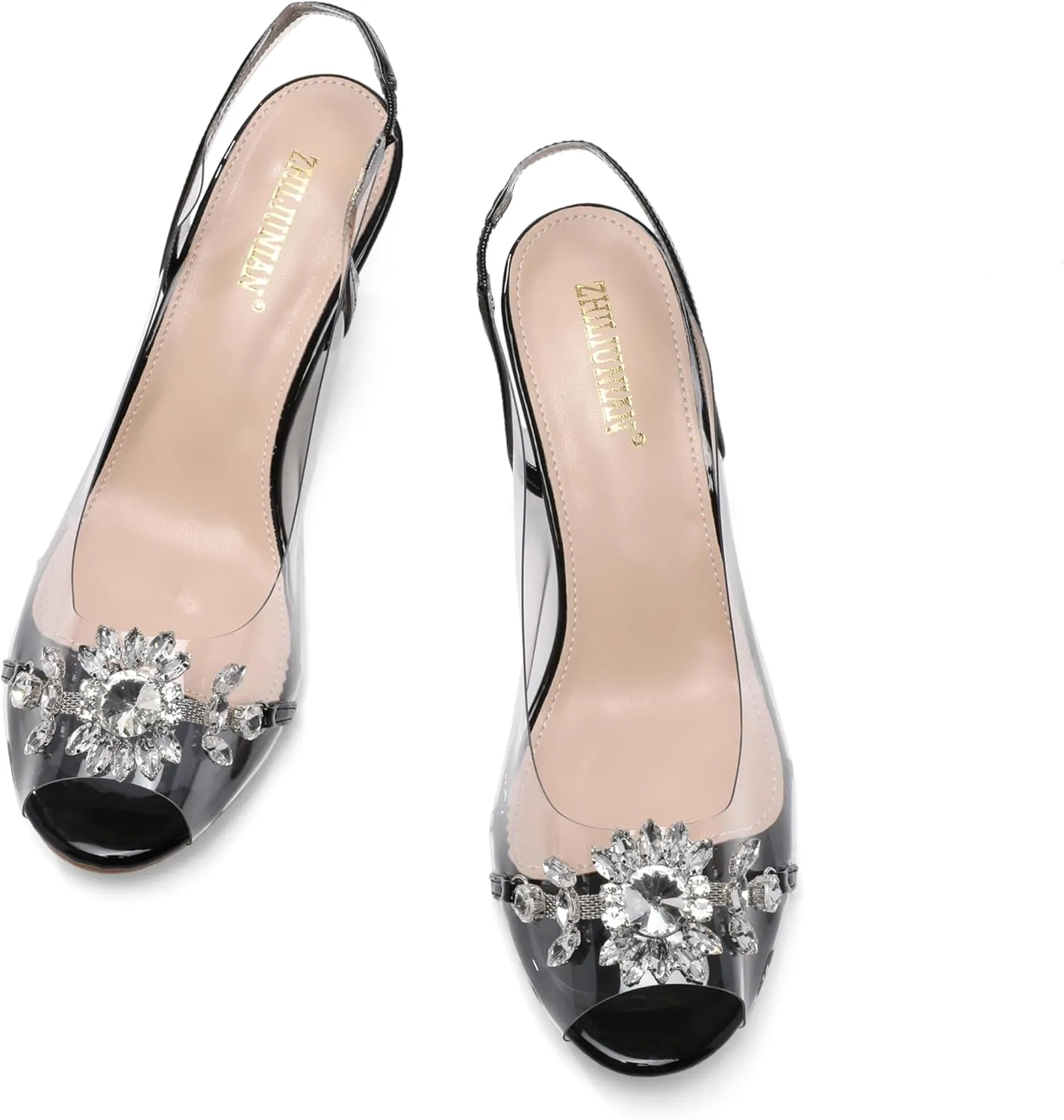 Womens Sparkly Clear Slingback Summer Sandals,Ladies Low Heel Trendy Dressy Casual Rhinestones Sexy Short Heel Glitter Evening Party Bridal Wedding Shoe