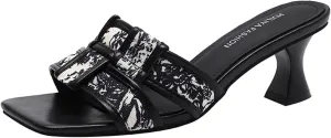 Women's Square Open Toe Leather Braid Kitten Heel Sandals Comfort Low Heel Sexy Dress Pumps Slide Sandals Evening Party Prom Dance Shoes
