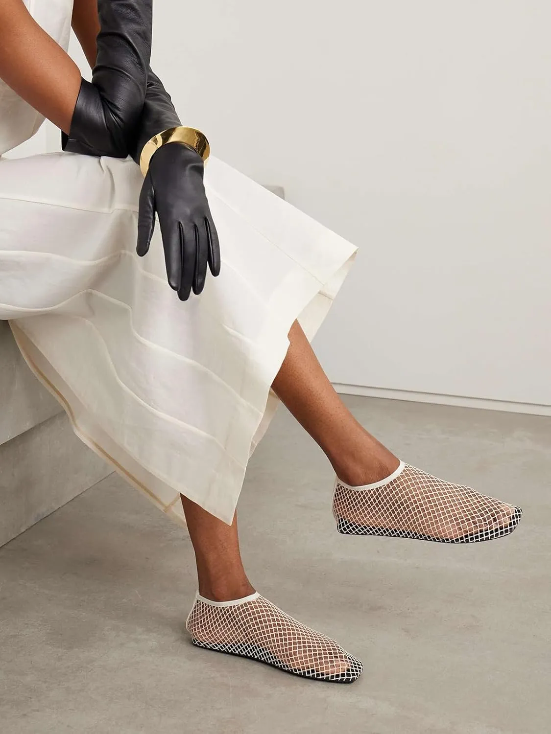 Women's Stretch Mesh Ballet Flats, Clear Fishnet Square Toe Ankle Sandals, Comfy Supportive Casual Office Ballerina Breathable Flat Shoes