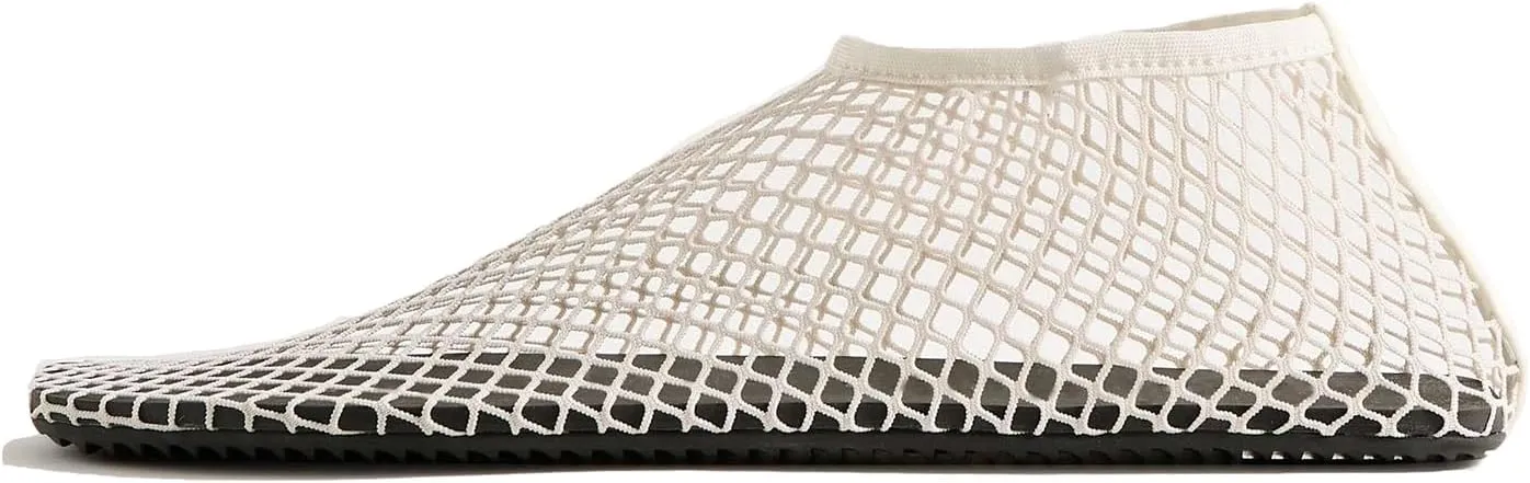 Women's Stretch Mesh Ballet Flats, Clear Fishnet Square Toe Ankle Sandals, Comfy Supportive Casual Office Ballerina Breathable Flat Shoes