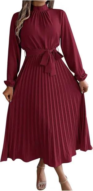 Womens Stylish Ruched Bodycon Mini Dress Pleated Tummy Control Long Sleeve Dresses Solid Tiered Flowy Party Dress