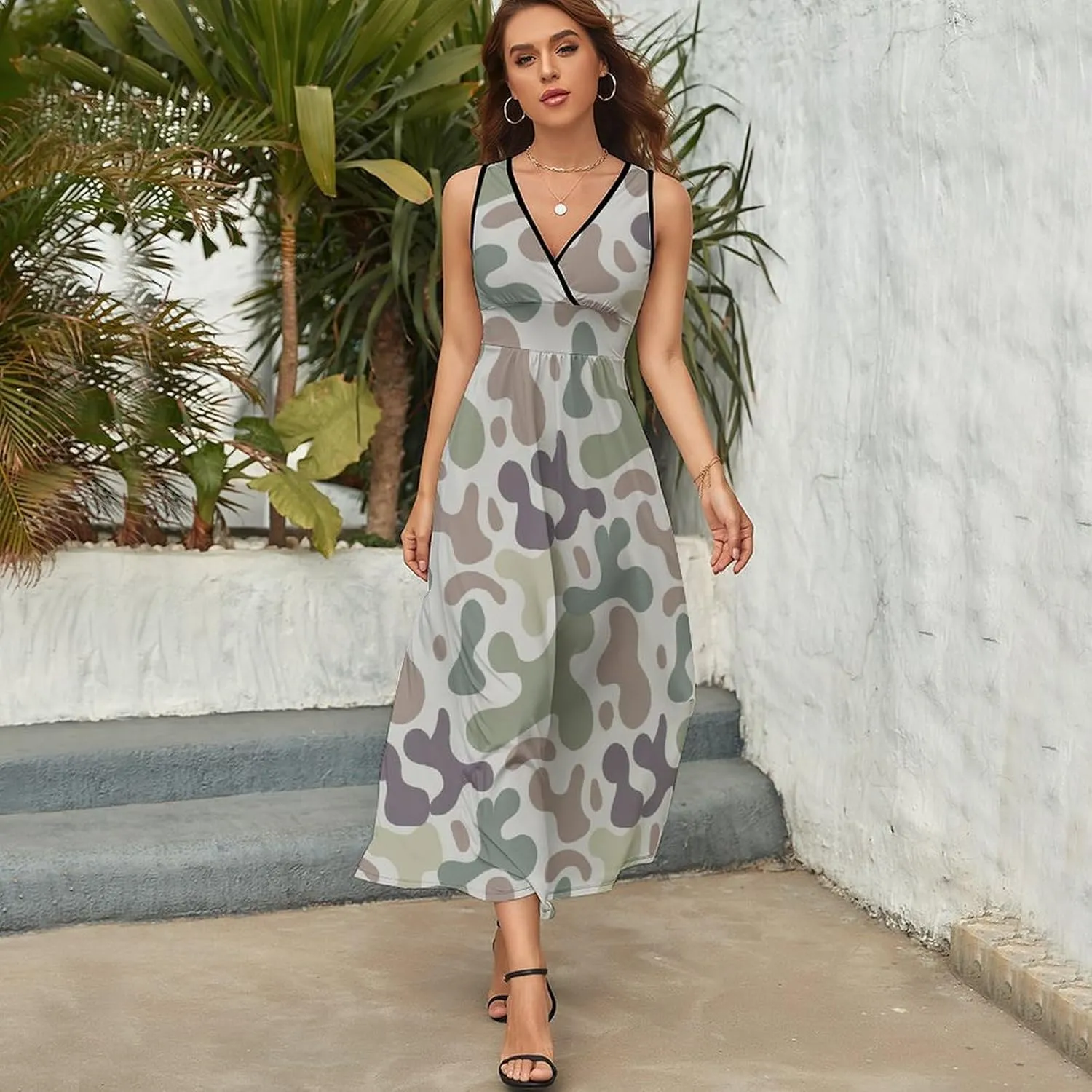 Womens Summer Maxi Dress Duck Hunter Camouflage Sundress Casual Sleeveless Long Dress
