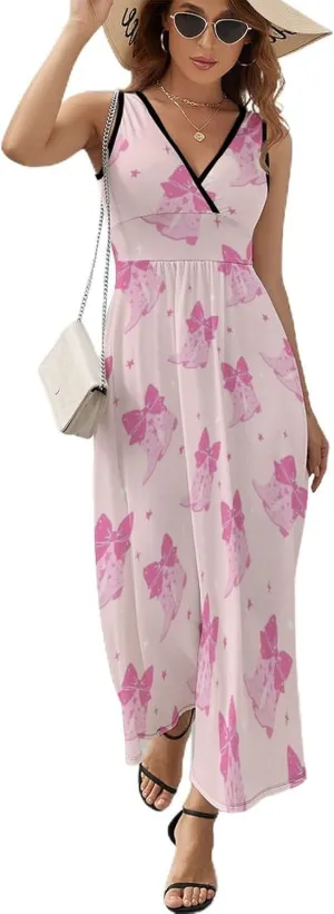 Womens Summer Maxi Dress Groovy Cowgirl Boots Sundress Casual Sleeveless Long Dress