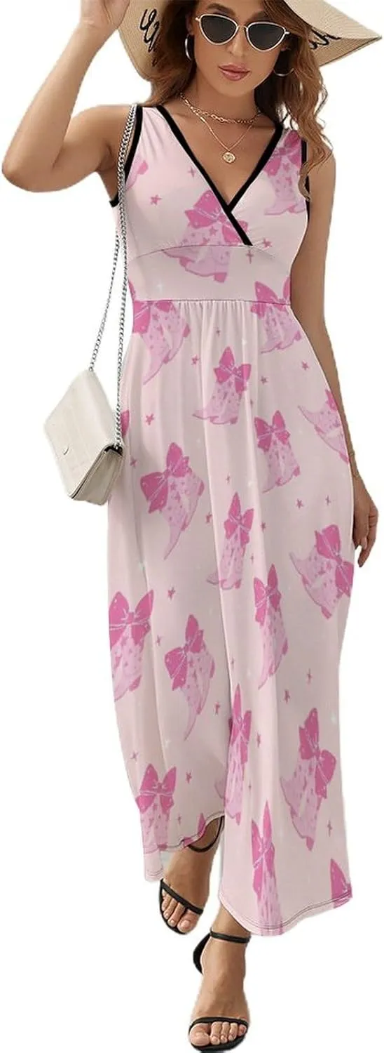 Womens Summer Maxi Dress Groovy Cowgirl Boots Sundress Casual Sleeveless Long Dress