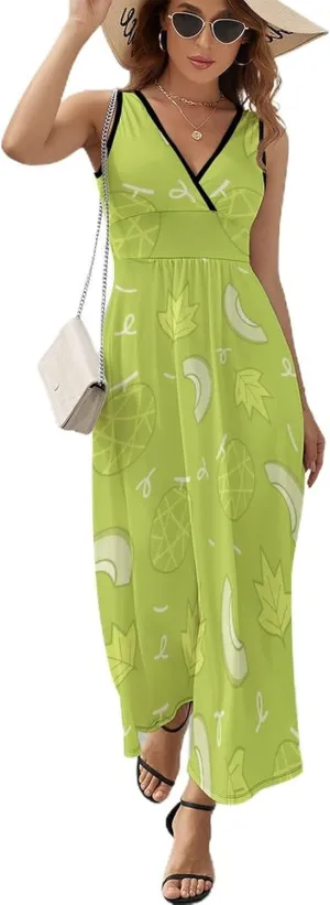 Womens Summer Maxi Dress Melon Pattern Sundress Casual Sleeveless Long Dress