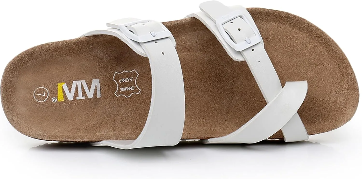 Women's Summer Sandals with Cork Footbed & Adjustable Buckle Suede Straps Open Toe Slides for Beach Vacation