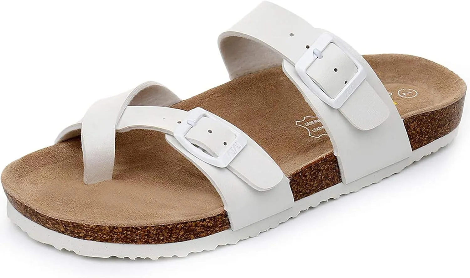 Women's Summer Sandals with Cork Footbed & Adjustable Buckle Suede Straps Open Toe Slides for Beach Vacation