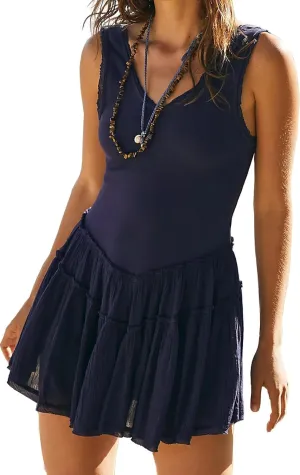 Womens Summer Sleeveless Sun Dresses Drop Waist Casual Mini Sundress
