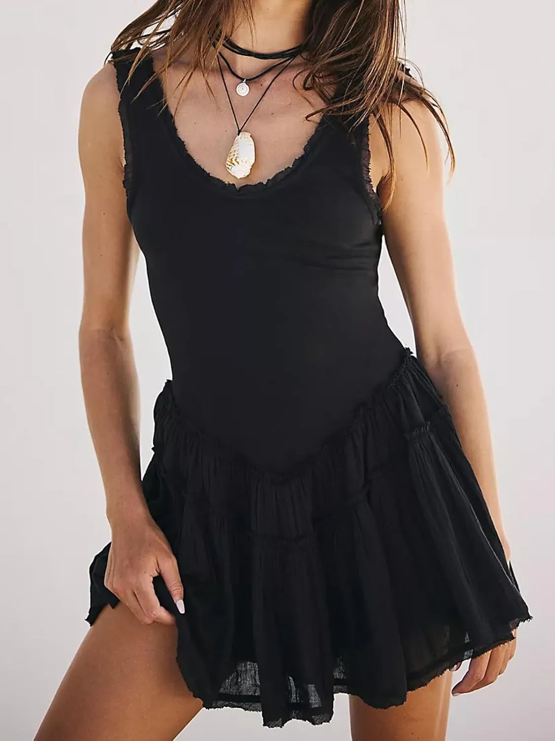 Womens Summer Sleeveless Sun Dresses Drop Waist Casual Mini Sundress