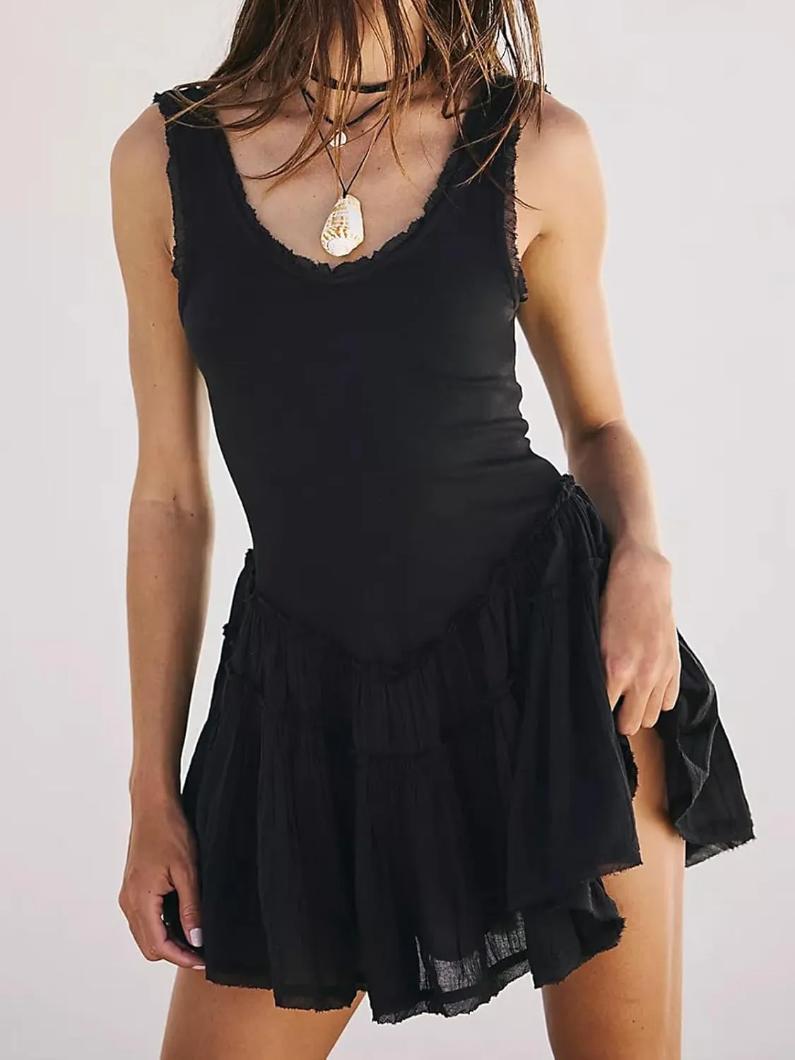 Womens Summer Sleeveless Sun Dresses Drop Waist Casual Mini Sundress