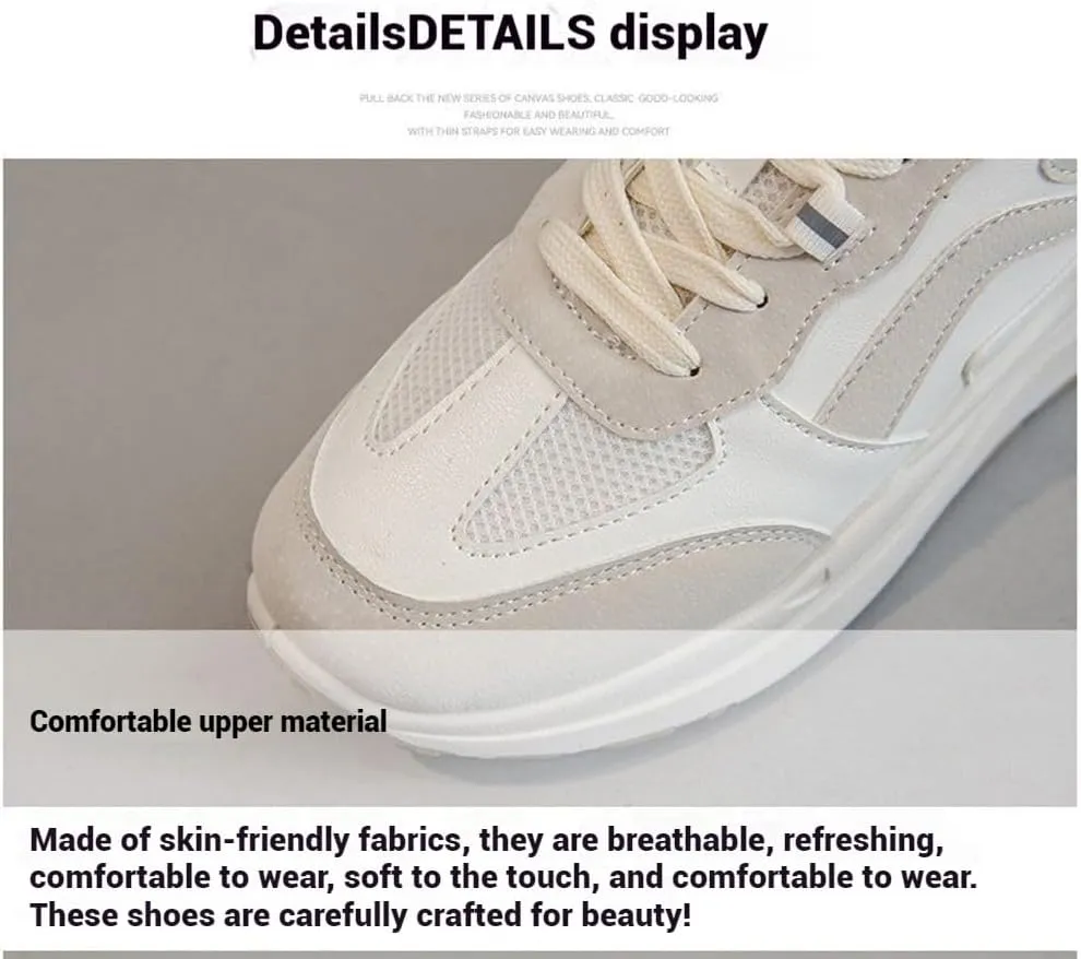Women's Tennis Shoes Rubber Gum Sole Low Top Lace-Up Walking Shoes Color-Blocked Thick Sole Casual Platform Sneakers