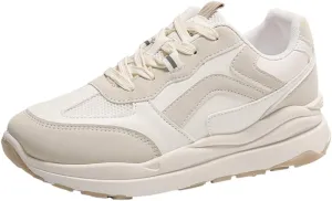 Women's Tennis Shoes Rubber Gum Sole Low Top Lace-Up Walking Shoes Color-Blocked Thick Sole Casual Platform Sneakers