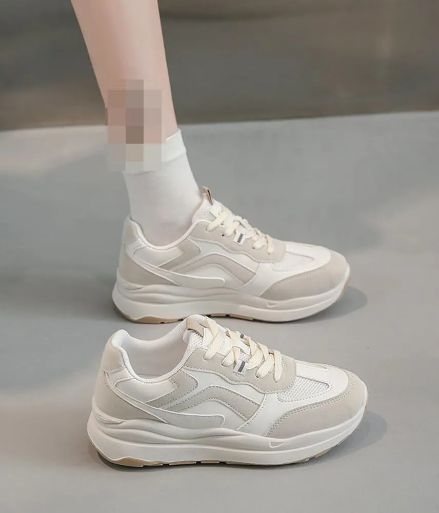 Women's Tennis Shoes Rubber Gum Sole Low Top Lace-Up Walking Shoes Color-Blocked Thick Sole Casual Platform Sneakers