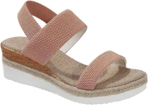 Women's Thick Strappy Wedge Sandal Stretch Ankle Strap Braided Platform Shoes Trendy Summer Spring Beach High Heel