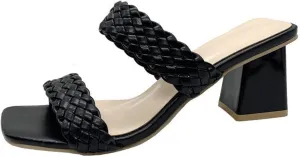 Women's Two Braided Strap High Chunky Heels For Women Slip On Open Square Toe Block Platform Heels Sandals Holiday Party Wedding Dress Pumps Shoes