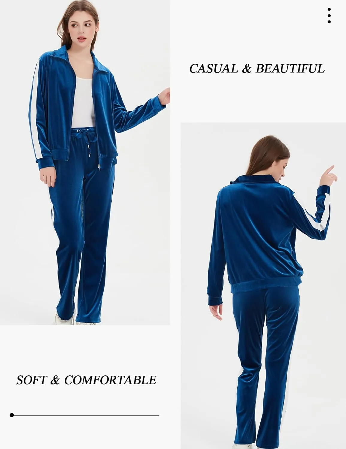 Womens Velour Tracksuits 2 Piece Long Sleeve Full Zip Velvet Sweatsuits Hoodie and Sweatpant Jogging Outfits