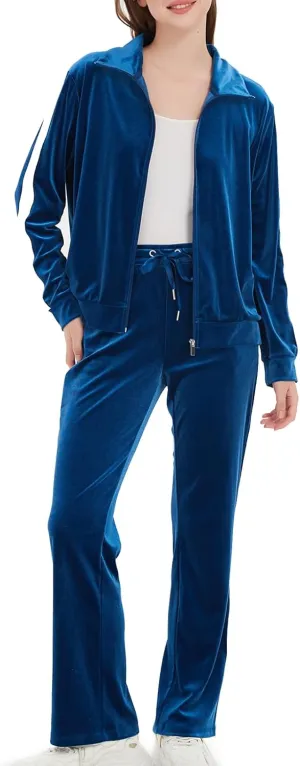 Womens Velour Tracksuits 2 Piece Long Sleeve Full Zip Velvet Sweatsuits Hoodie and Sweatpant Jogging Outfits
