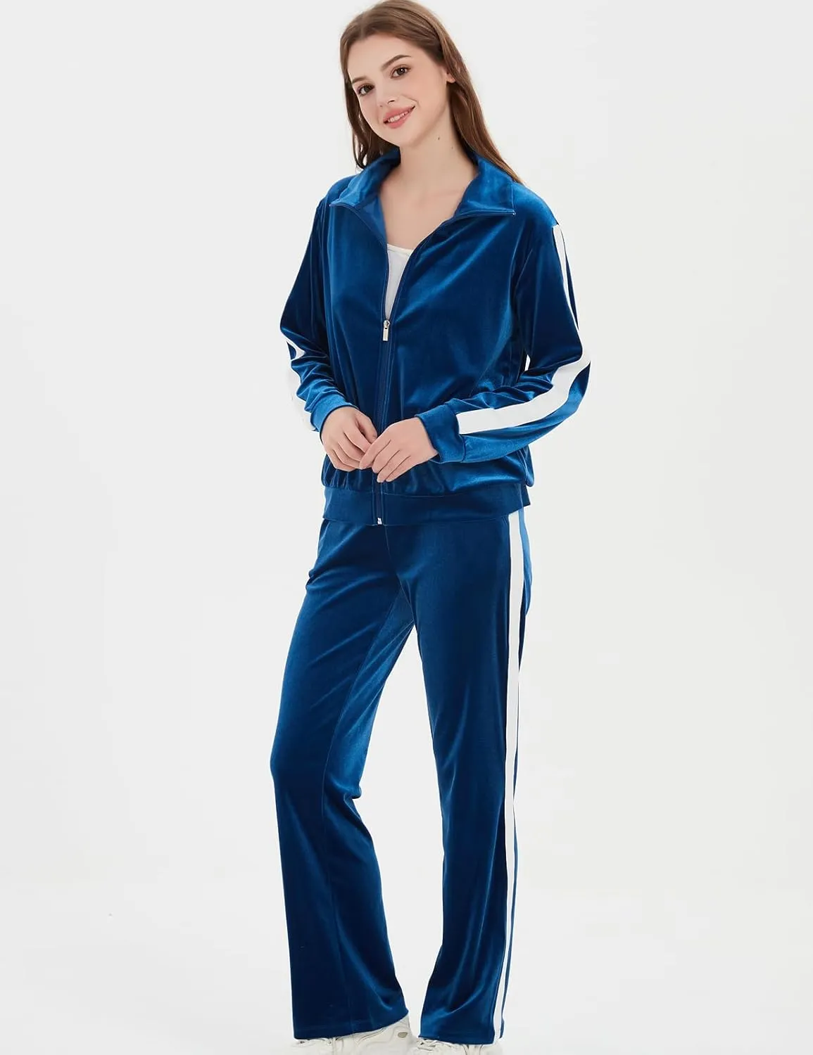 Womens Velour Tracksuits 2 Piece Long Sleeve Full Zip Velvet Sweatsuits Hoodie and Sweatpant Jogging Outfits
