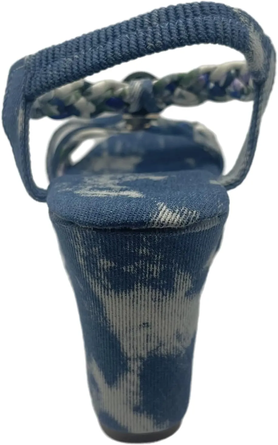 Women's Wedge Espadrille Sandals-Open Toe Platform Slip On with Denim Upper, Braided Lace Up, Tie Dye Pattern, Elastic Heel Strap, Anti Slip Sole for Summer