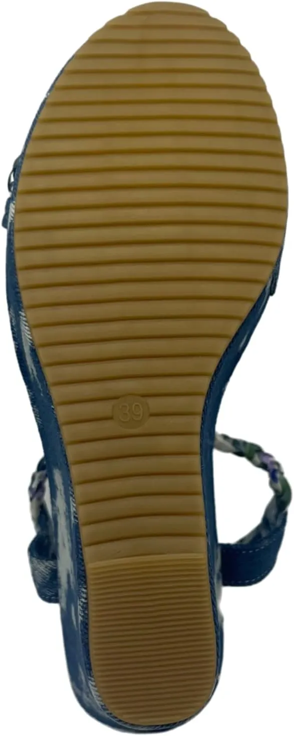Women's Wedge Espadrille Sandals-Open Toe Platform Slip On with Denim Upper, Braided Lace Up, Tie Dye Pattern, Elastic Heel Strap, Anti Slip Sole for Summer