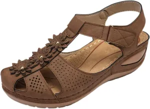 Womens Wedge Sandals Summer Closed Toe for Women Dressy Wedges Casual Hollow Out Orthopedic Shoes Comfy Bohemia Gladiator Ankle Strap Slip On Platform Sandals Comfort Orthotic Breathable Sandal