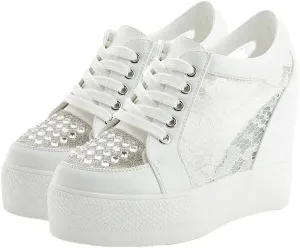 Women's Wedge Sneakers, high-Heeled Platform high-top lace-up Fashion Sneakers, Tennis Shoes Women's Wedge Platform Shoes