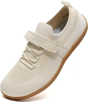 Women’s Wide Toe Walking Shoes Casual Tennis Gym Athletic Flats Slip-on Sneakers with Hook and Loop Strap